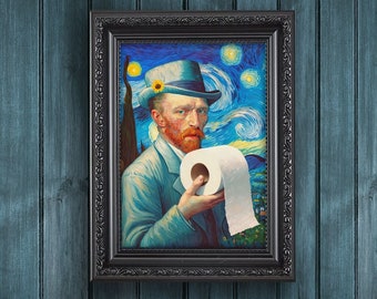Funny Bathroom Art Print: Van Gogh Toilet Paper Quirky Silly Décor