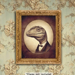 Vintage Dinosaur Portrait Art Print: Victorian Quirky Wall Decor