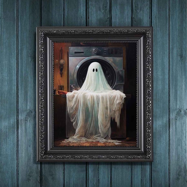 Ghost Bath Funny Art Print, Ghost Getting Washed Laundry Dark Creepy Horror Spooky Cute Alt Wall Art, Fun Goth Décor