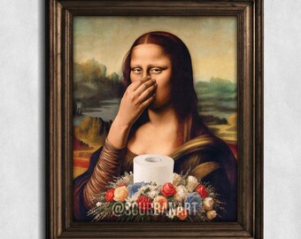 Funny Mona Lisa Bathroom Toilet Art Print: Stink Smelly Altered Vintage Painting