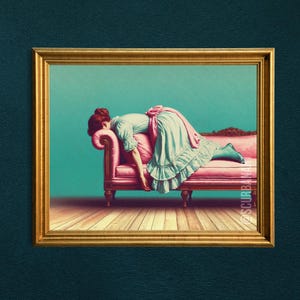 PLANK! Funny Vintage Art Print, Face Down Young Lady Pink Couch Sofa Quirky Silly Eclectic Home Maximalist Fun Home Wall Décor