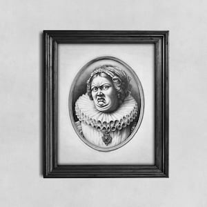 Grappige Victoriaanse portretkunstprint: Walgende vrouw, toilet, badkamerdecoratie