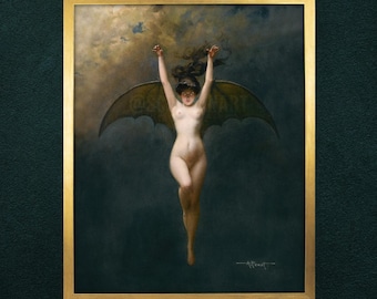 Bat Woman Gothic Witch Print By Albert Joseph Penot, Fine Art Reproduction, Halloween Goth Home Wall Poster