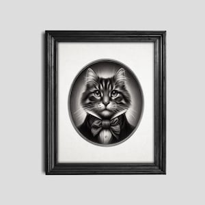 Victorian Gentleman Cat Portrait: Quirky Gothic Home Decor Art Print