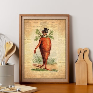 Victorian Carrot Man Print: Funny Vintage Quirky Kitsch Kitchen Art
