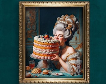 Marie Antoinette Cake Art Print: Funny Vintage Kitchen Decor