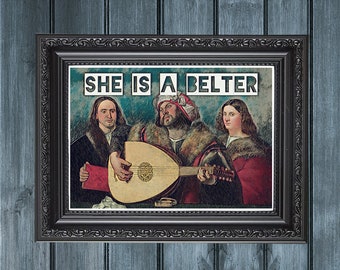 She Is A Belter Altered Vintage Painting Typography Art Print | Funny Scottish Glasgow Art | Gerry Cinnamon Lyrics