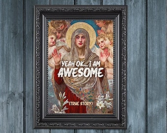 I'm AWESOME Funny Altered Vintage Painting, Bohemian Eclectic Typography Art Print, Feminism Fun Wall Décor