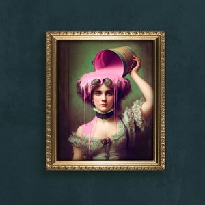 Pink Hair Funny Altered Vintage Painting Weird Victorian Portrait Quirky Eclectic Home Bathroom Alternative Fun Art Print