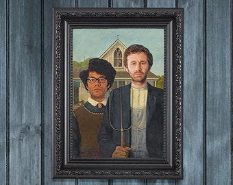 IT Crowd "Look Normal" Altered Art Painting American Gothic Portrait Moss, Roy & Richmond Funny TV Show Fun Art Print
