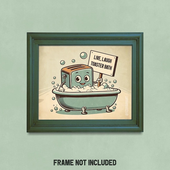 Live Laugh Toaster Bath Art Print: Funny Retro Gothic Bathroom