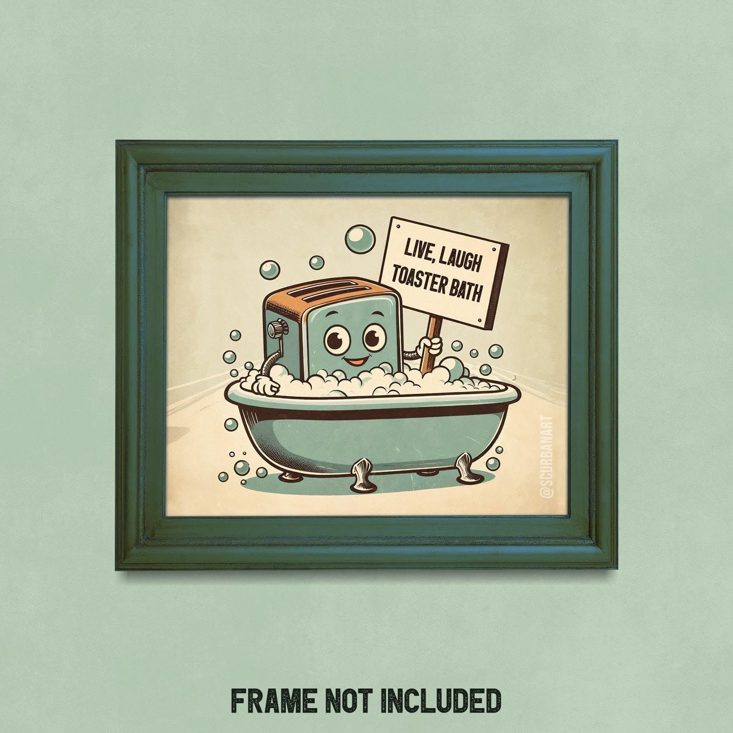 Live Laugh Toaster Bath Art Print: Funny Retro Gothic Bathroom
