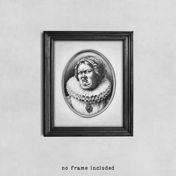 Funny Victorian Portrait Art Print: Disgusted Woman, Toilet Bathroom Decor