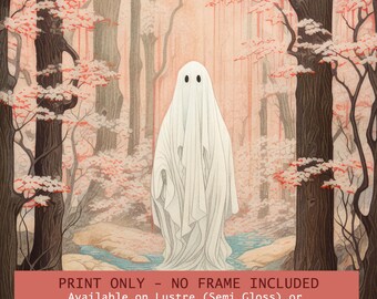Gothic Japanese Wall Art: Ghost in Cherry Blossom Japan Forest