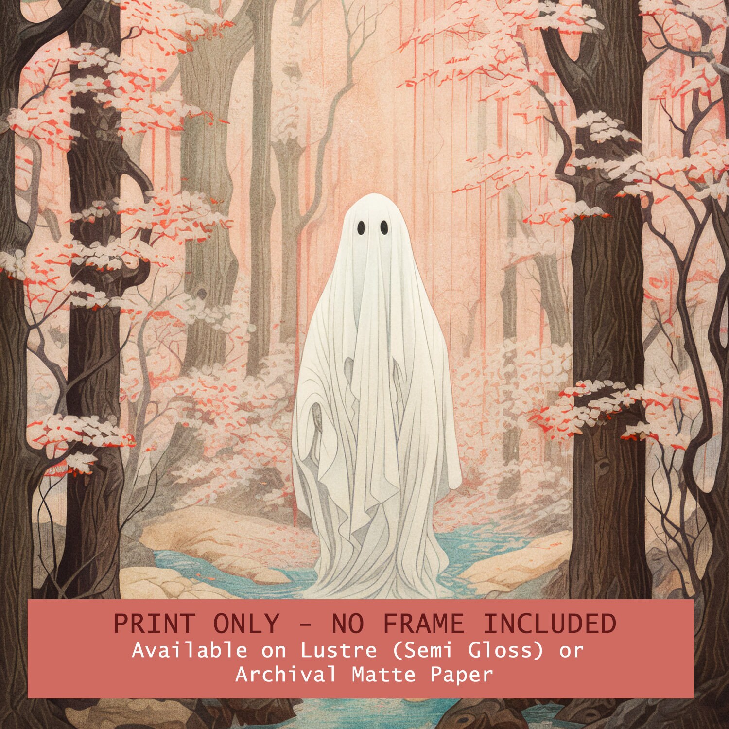 Gothic Japanese Wall Art: Ghost in Cherry Blossom Japan Forest