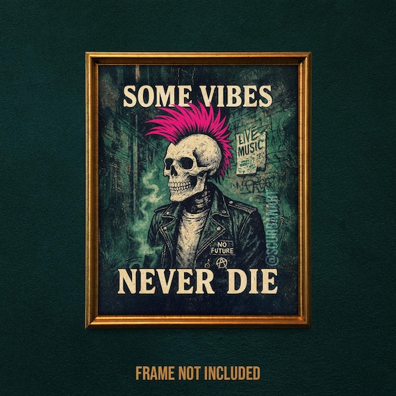 Pink Punk Rock Skeleton Art Print: Retro Gothic Home Décor - Etsy