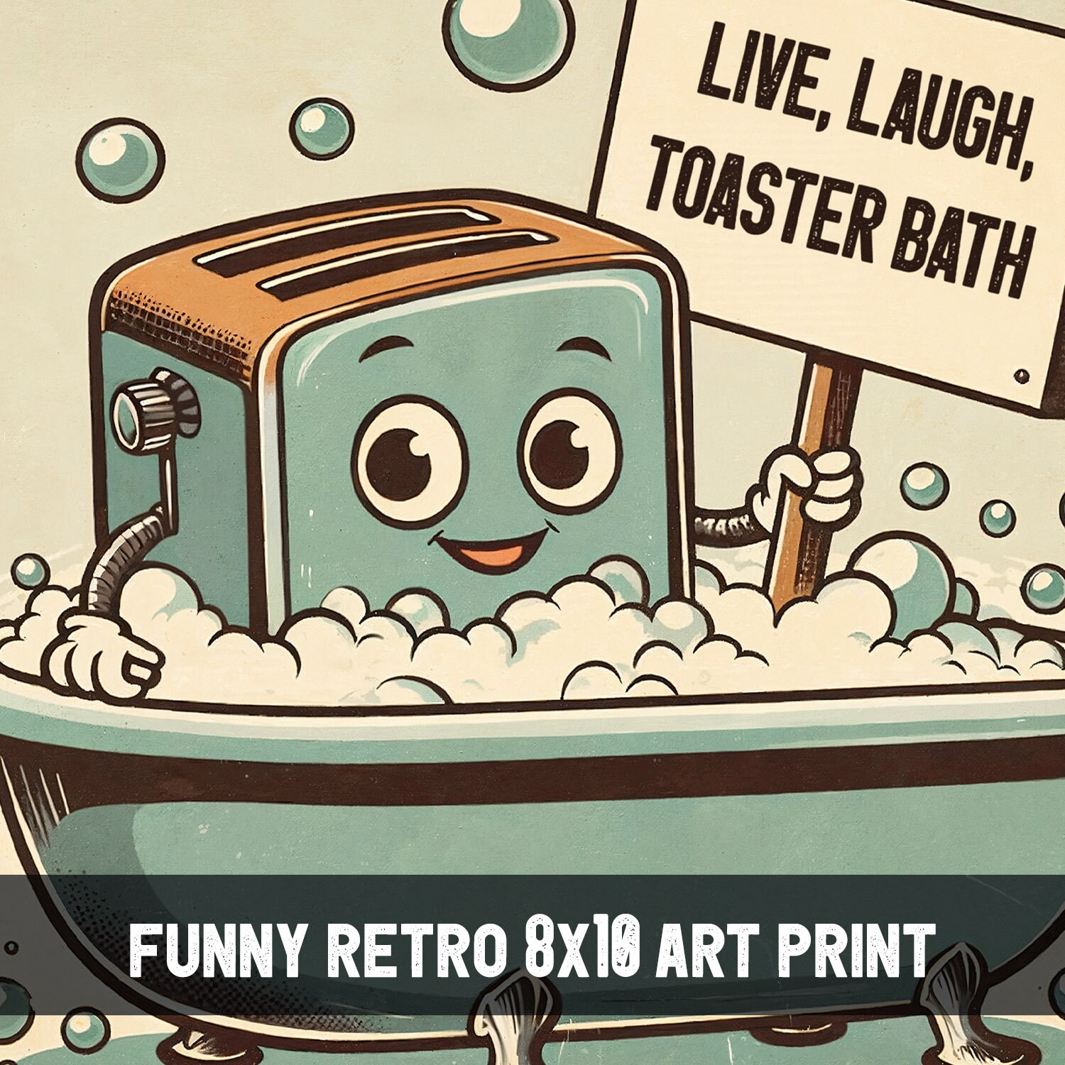 Live Laugh Toaster Bath Art Print: Funny Retro Gothic Bathroom