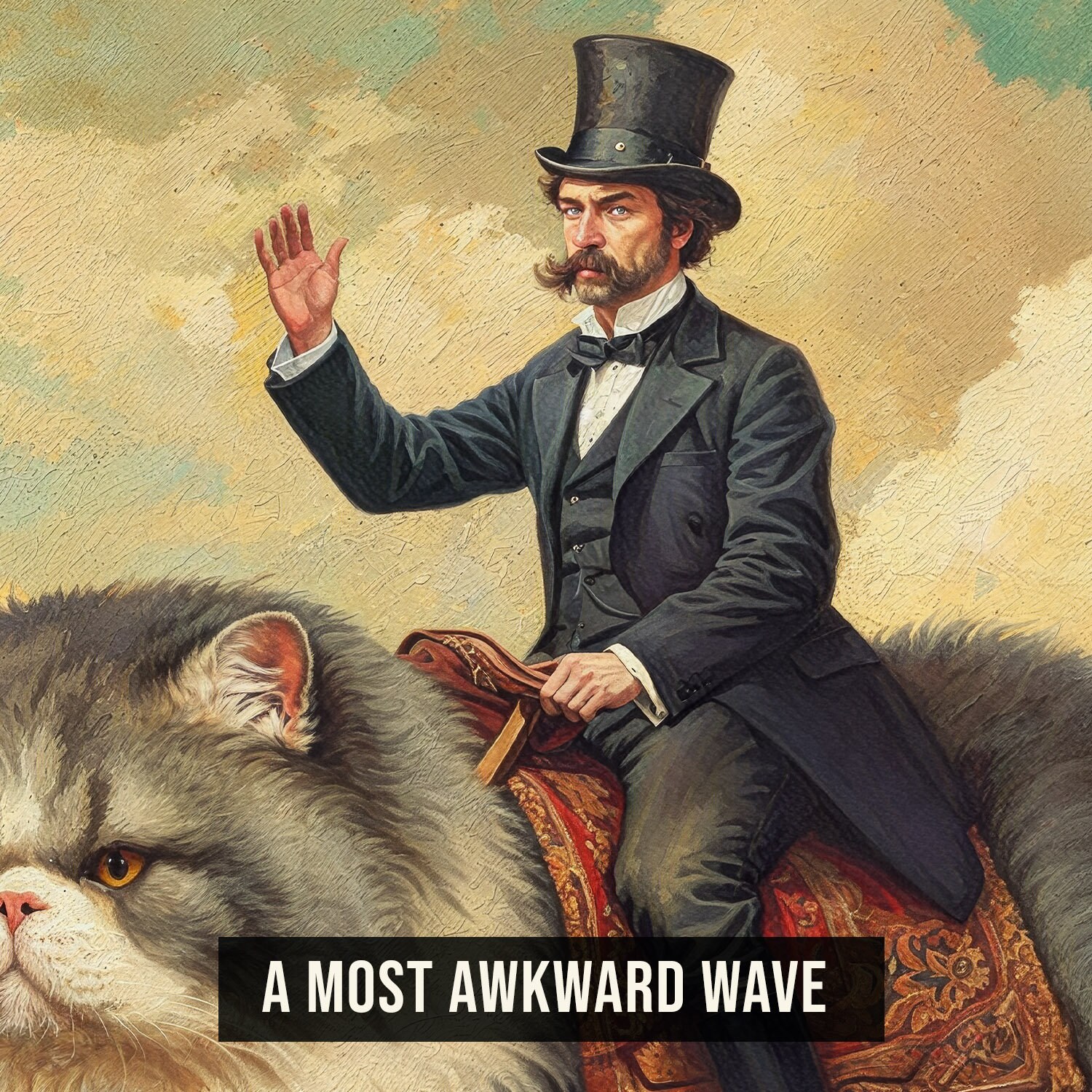 AWKWARD Wave Funny Victorian Man Riding Cat Art Print: Quirky Whimsical ...