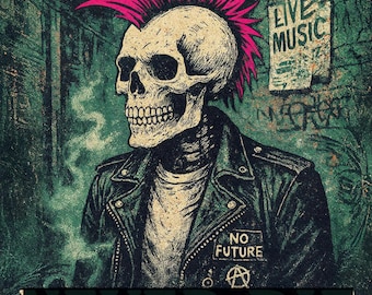 Pink Punk Rock Skeleton Art Print: Retro Gothic Home Décor - Etsy