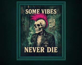 Pink Punk Rock Skeleton Art Print: Retro Gothic Home Décor - Etsy