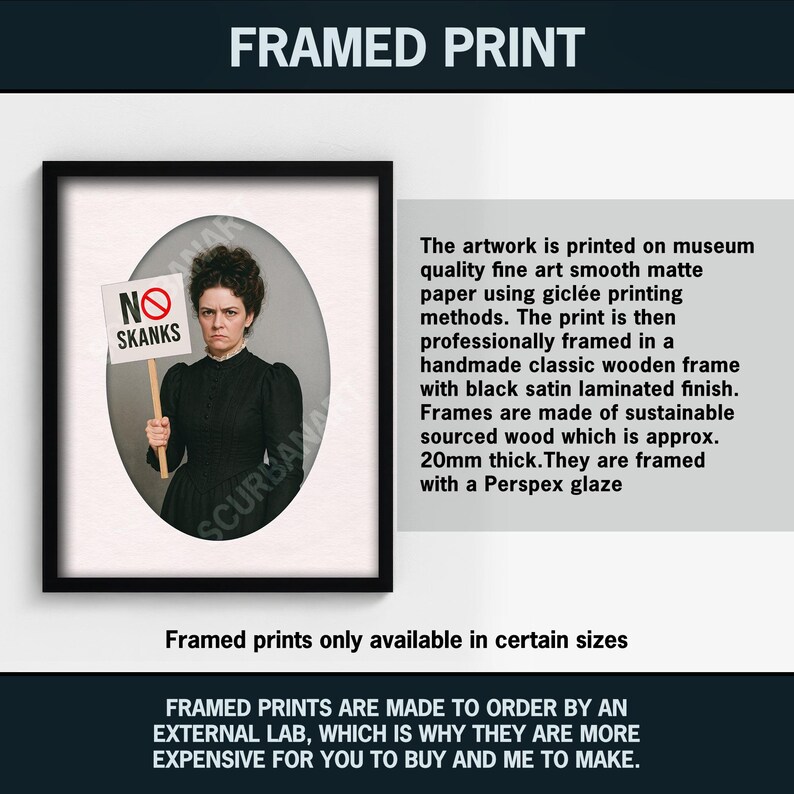 Impresión artística feminista divertida: Retrato victoriano vintage sin zorras Black Framed Print