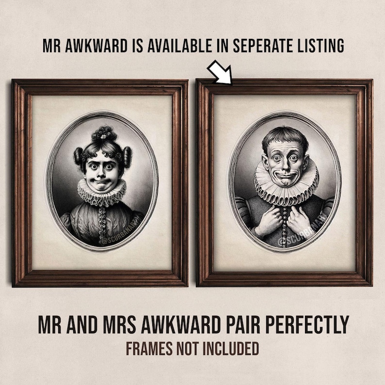 Awkward Funny Altered Vintage Victorian Portrait Eclectic Quirky Maximalist Alternative Bathroom Wall Décor