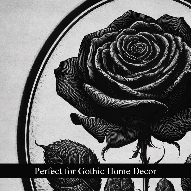 Rose Alt Black Rose Gothic Art Print, Vintage Floral Rose, Alternative Dark Goth ...