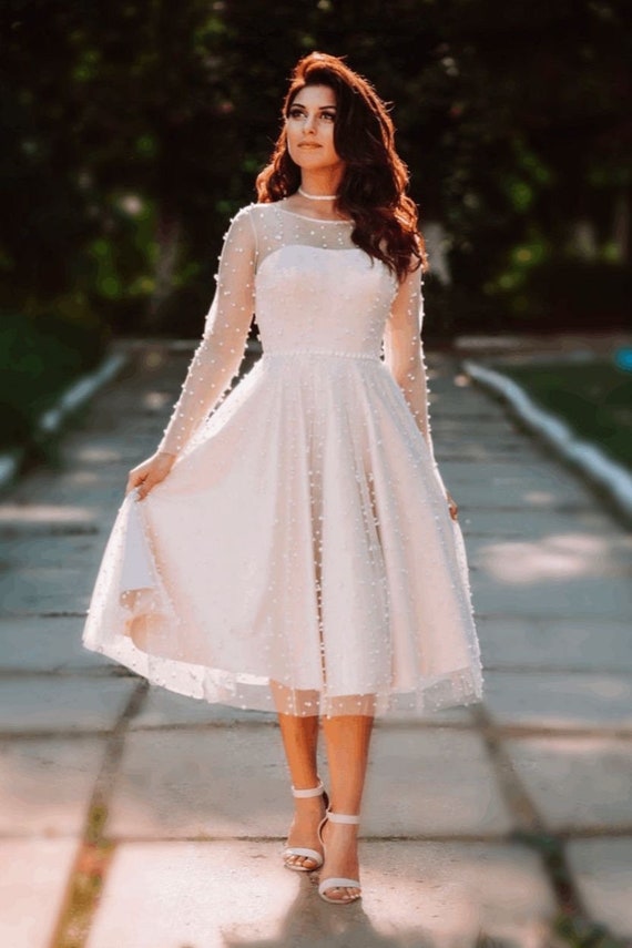 Long Sleeve Tea Length Dress