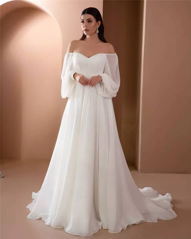 Off The Shoulder Long Sleeve Wedding Dress