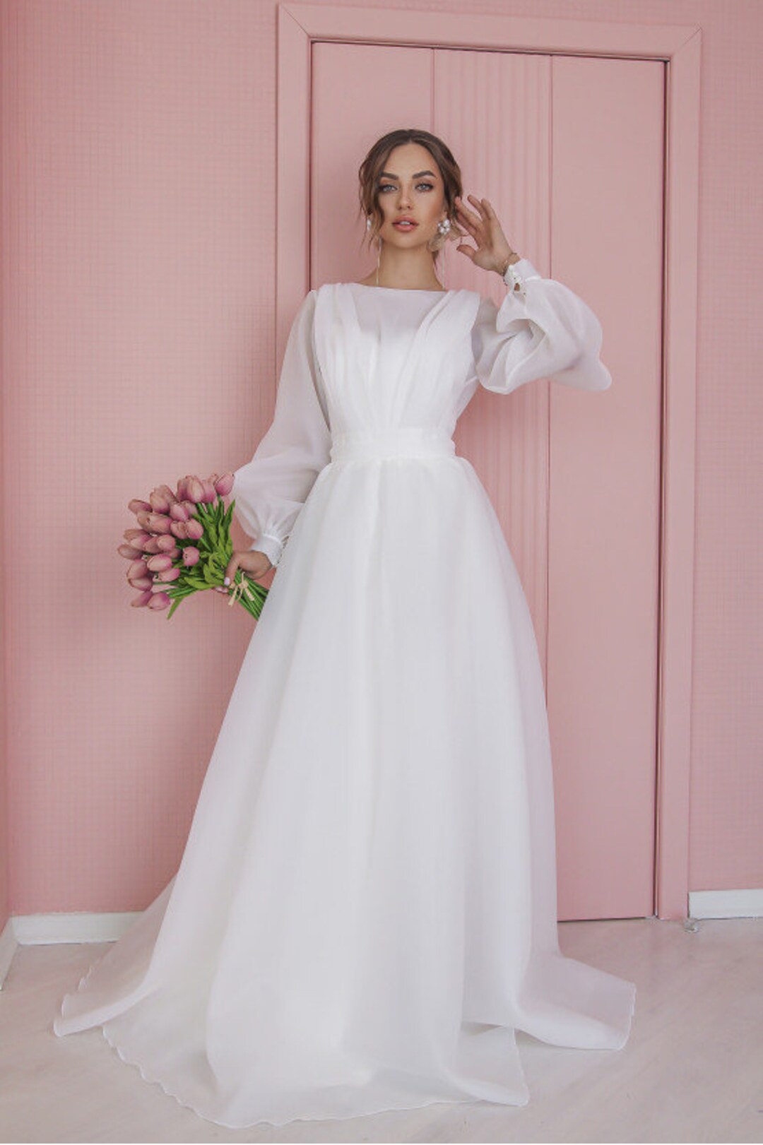 Long Sleeves Wedding Dress Simple Wedding Modest Rustic - Etsy
