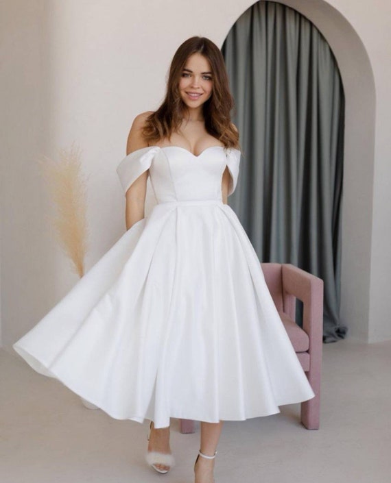 Short Wedding Dress off the Shoulders Wedding Tea Length Dress - Etsy