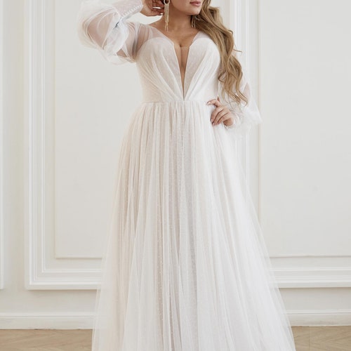 Plus Size Wedding Dress With Long Sleeves Boho Bridal Flowy - Etsy