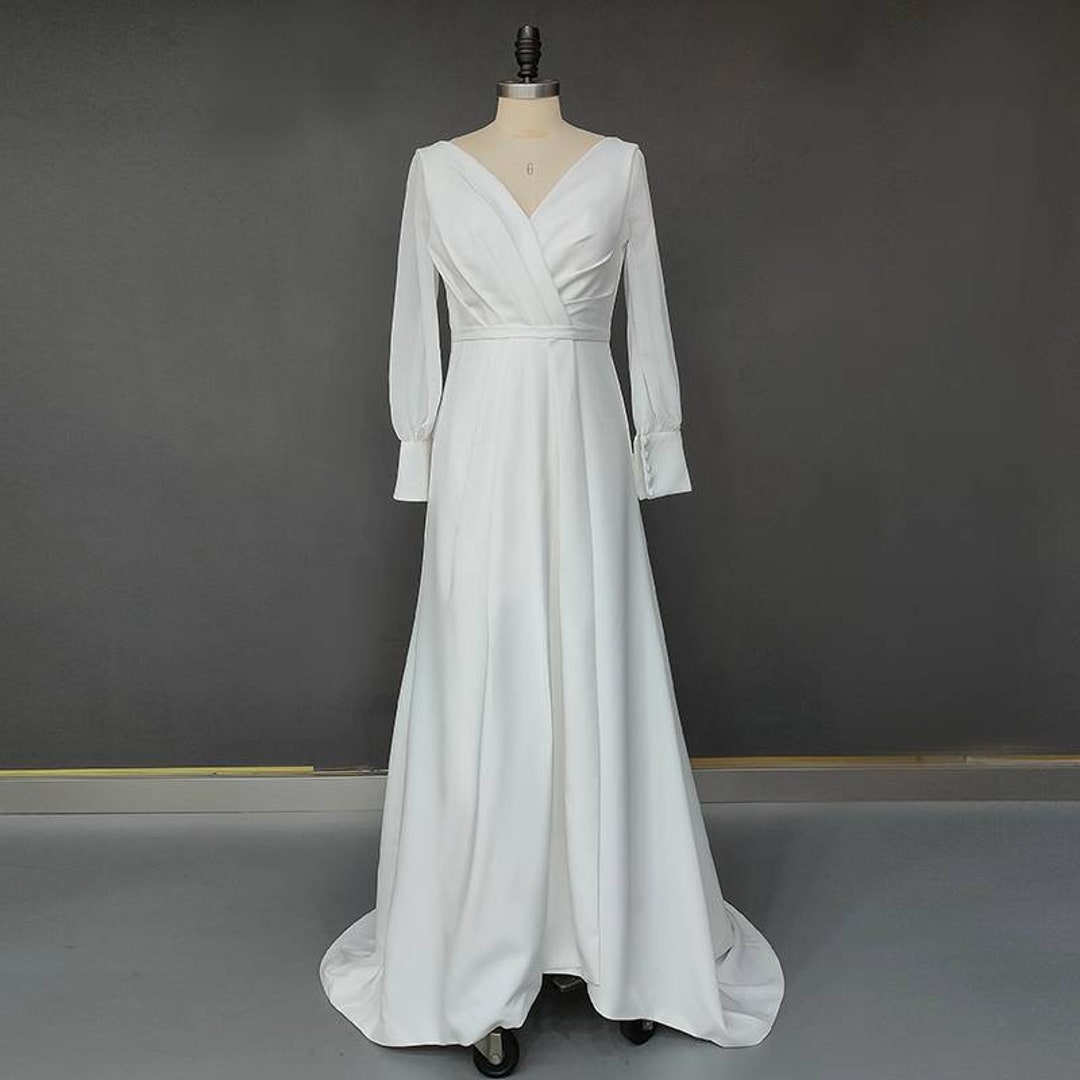 Long Sleeves Wedding Dress Elegant Wedding Simple Boho Wedding - Etsy