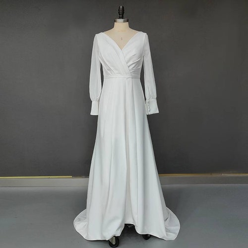 Long Sleeves Wedding Dress Elegant Wedding Modest Simple - Etsy