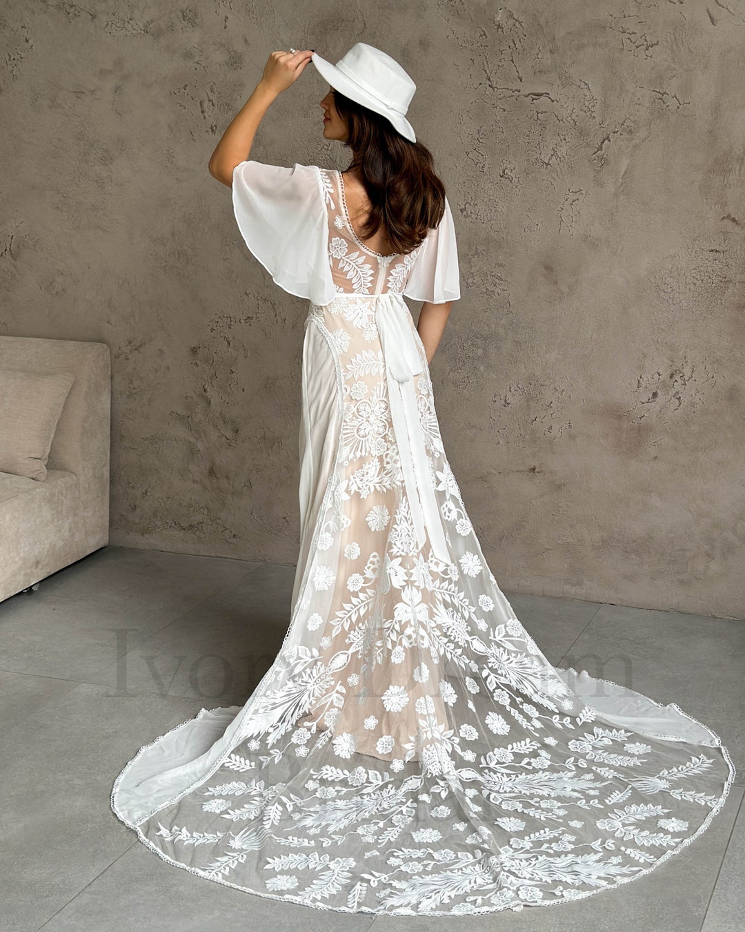 Flower Wedding Dress, Color Wedding Dress With Sleeves, Embroidered ...