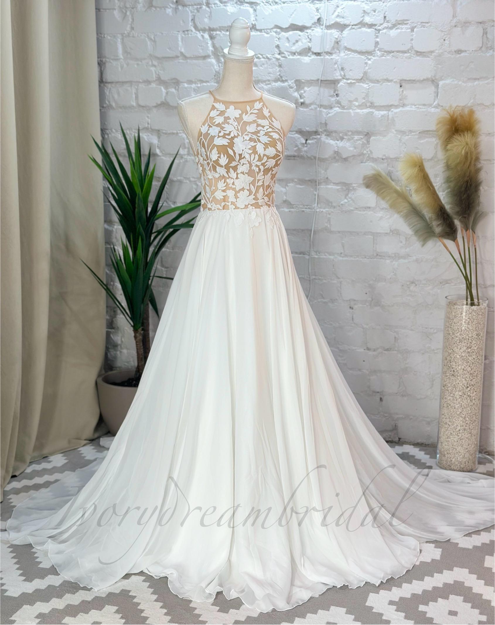 Halter Chiffon Wedding Dress Etsy UK