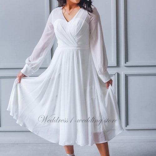 Long Sleeves Wedding Short Dress Knee Length Wedding Dress - Etsy