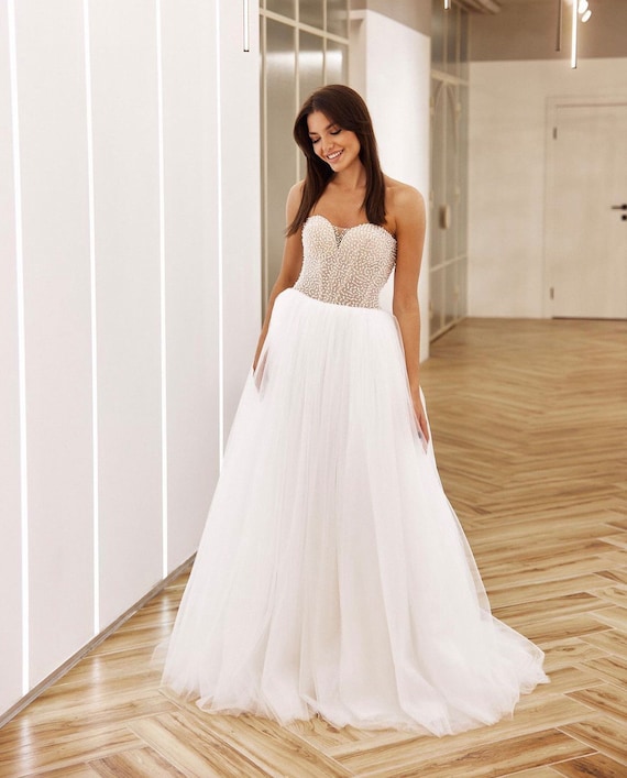 Strapless Wedding Dress Boho Wedding Dresspearl Design Wedding