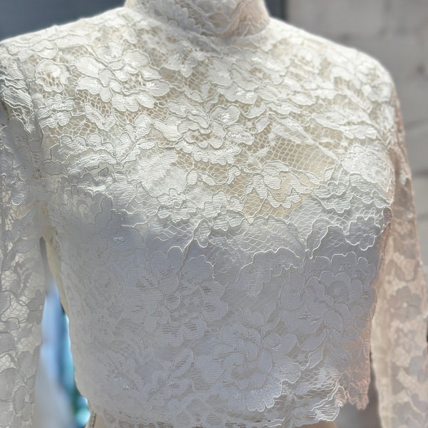 Lace topper with Long sleeves. Two pieces  Modern Bridal Top. embellished Top. Lace Cover up. Wedding Separates. Halter Neck top
