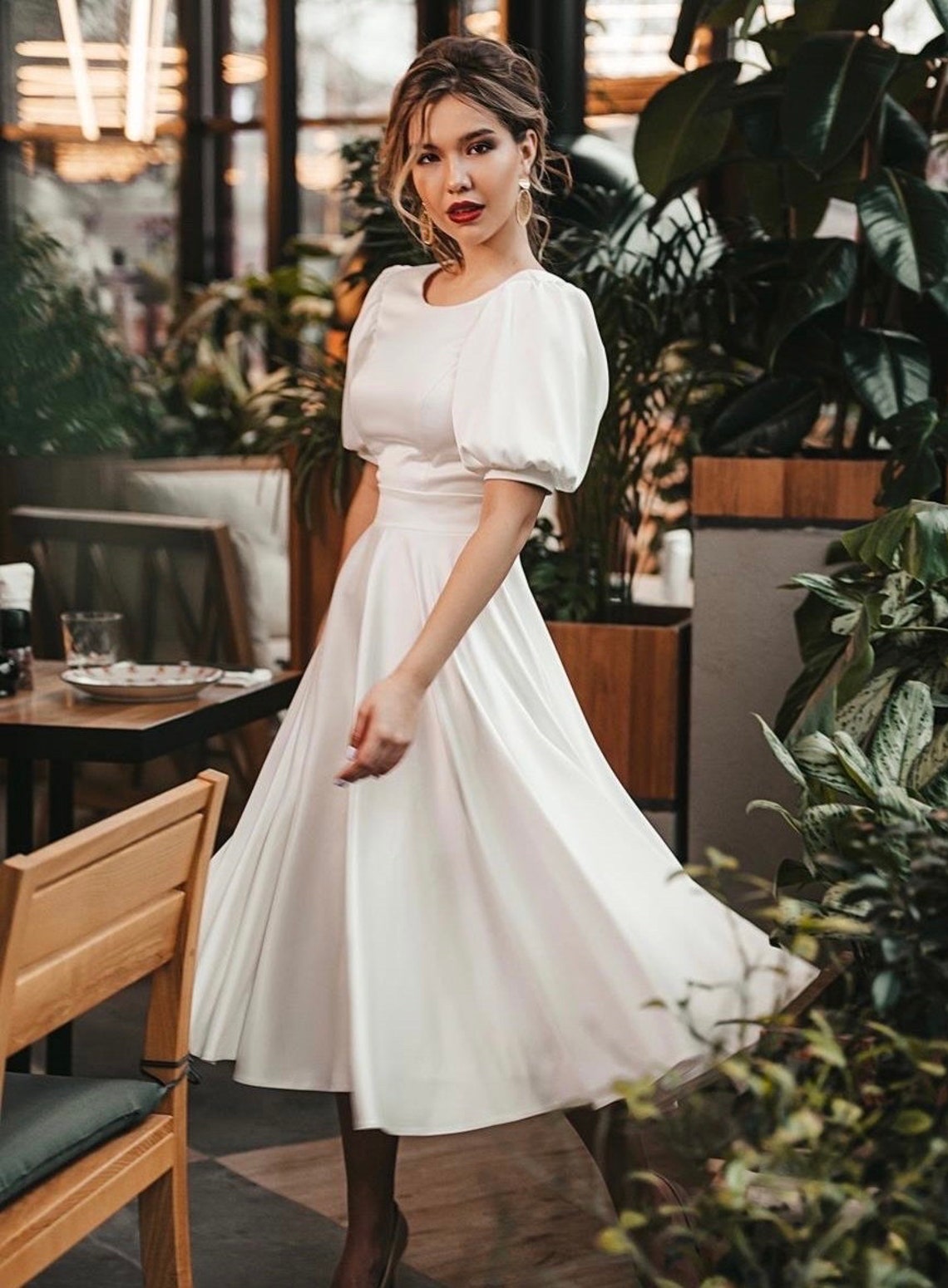Puffy Sleeves Wedding Dress Short Wedding Dress Boho Wedding - Etsy