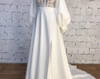 Long sleeves wedding dress elegant wedding simple boho  beach Wedding Dress Plus Size  wedding dress Lace wedding beach wedding Bridal robe