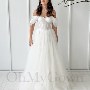 A-Line Tulle Wedding Dress, Off Shoulder Dress Wedding, Sparkle Wedding Dress, Fairy Wedding Dress, Princess Wedding Dress, Bridal Gown image 3