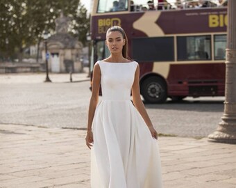Boat Neck Wedding Dress - Etsy