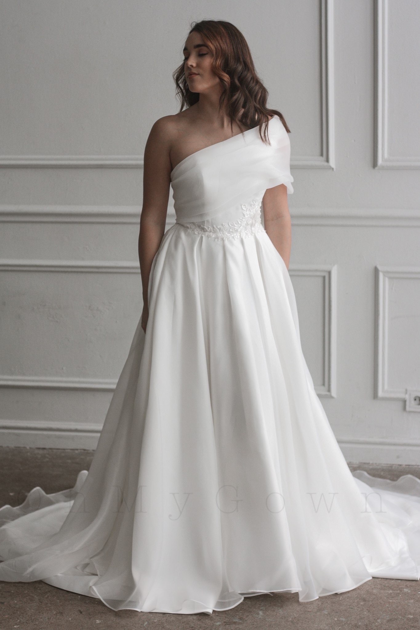 one shoulder wedding dress