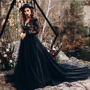 black wedding dress lace