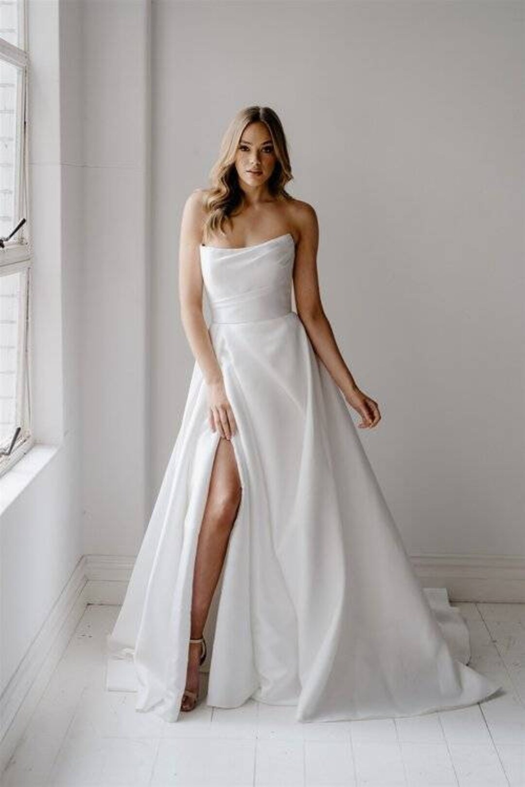 Strapless Wedding Dress Minimalist Wedding Dress A line Etsy