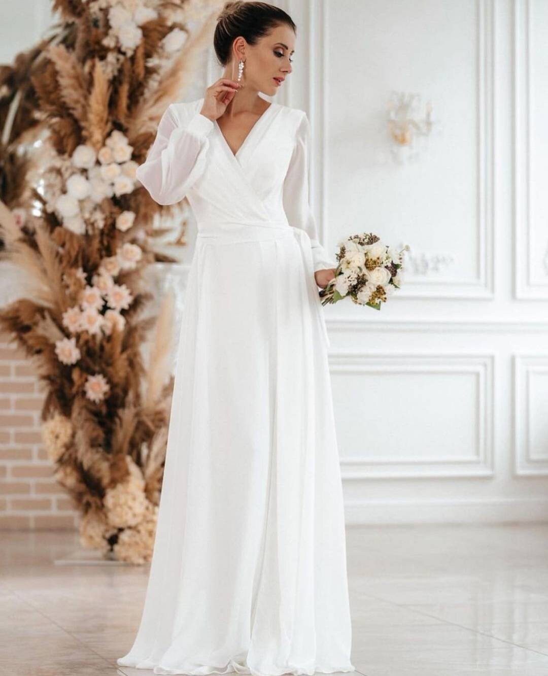 Long Sleeves Wedding Dress Elegant Wedding Boho Wedding - Etsy