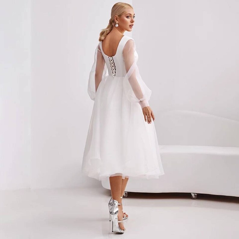 Long Sleeves Wedding Dress Short Wedding Dress Elegant Modest Etsy