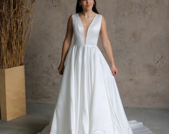 Sleeveless wedding dress ,Modest wedding dress, Minimalist A-line wedding dress, Classic wedding dress, Simple wedding dress, Bridal Gown