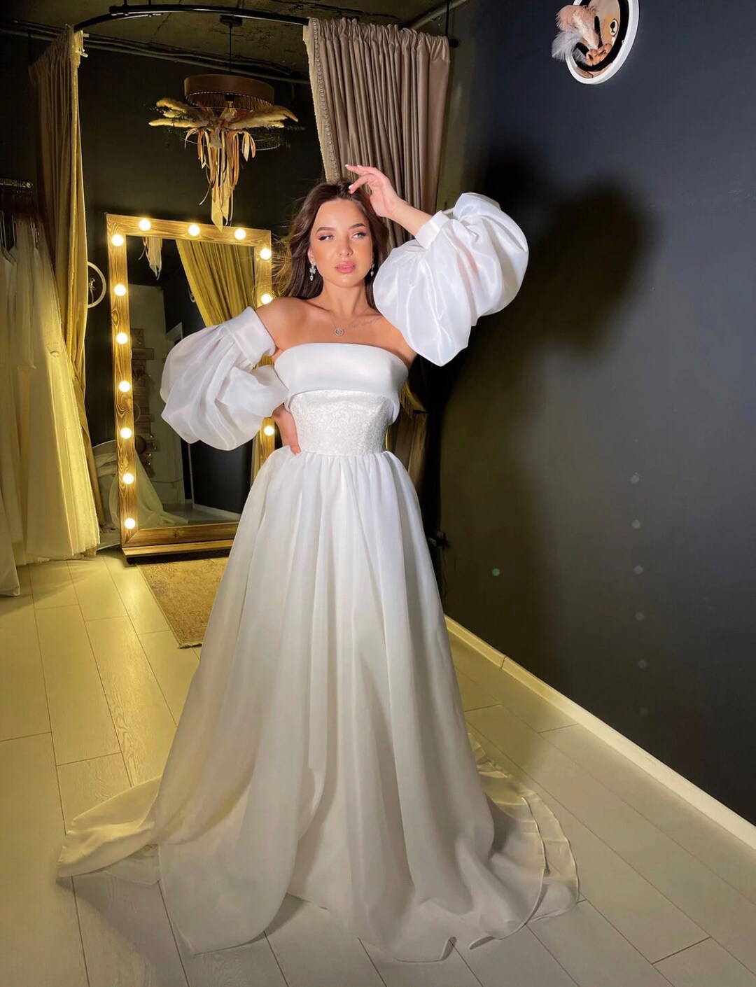 Long Puffy Sleeves Wedding Gown off Shoulder Wedding Dress - Etsy